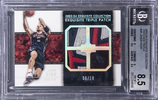 2003-04 UD "Exquisite Collection" Patches Triple #JK Jason Kidd Game Used Patch Card (#06/10) - BGS NM-MT+ 8.5